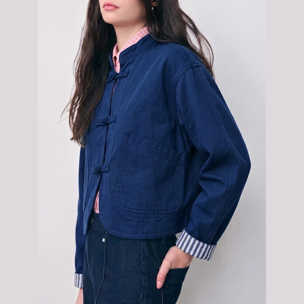 Navy Denim Round Cropped Jacket with Frog Toggle Closures - Picture 4 of 7